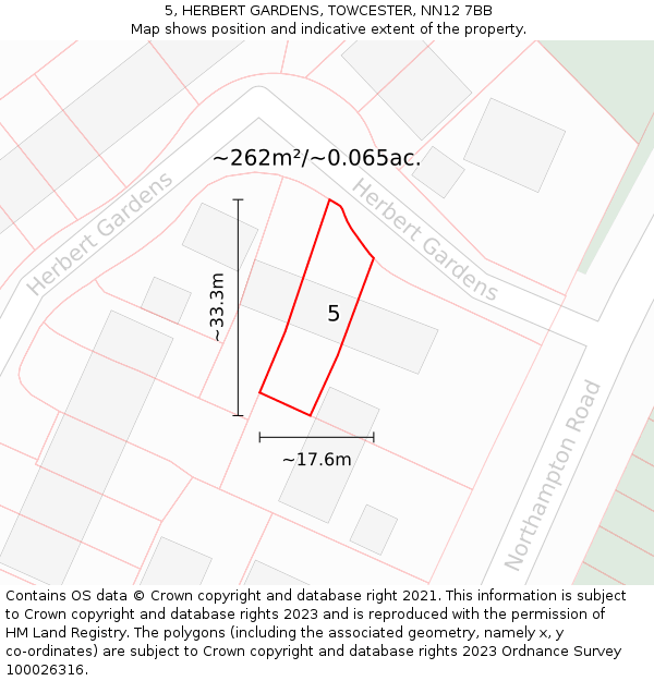 5, HERBERT GARDENS, TOWCESTER, NN12 7BB: Plot and title map