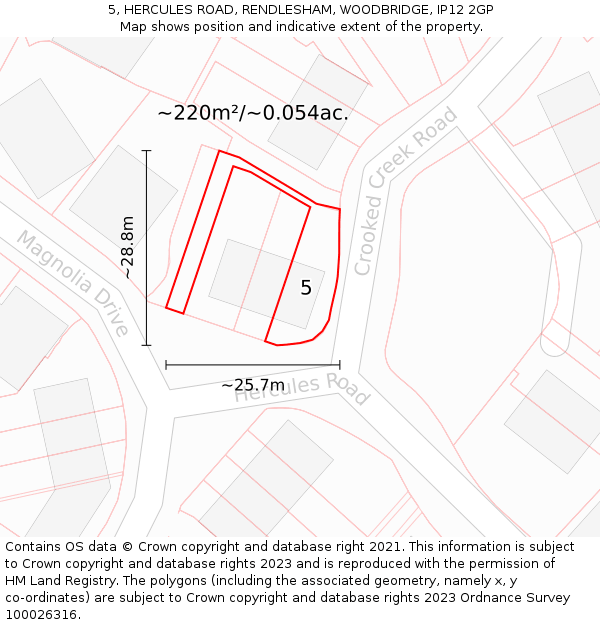5, HERCULES ROAD, RENDLESHAM, WOODBRIDGE, IP12 2GP: Plot and title map