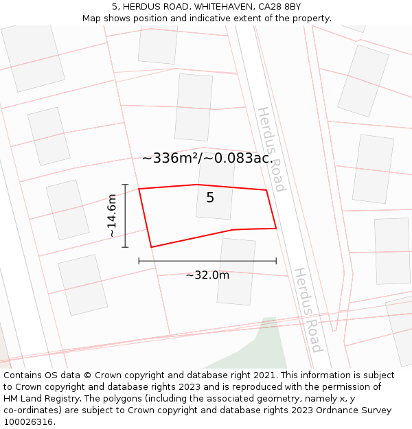 5, HERDUS ROAD, WHITEHAVEN, CA28 8BY: Plot and title map
