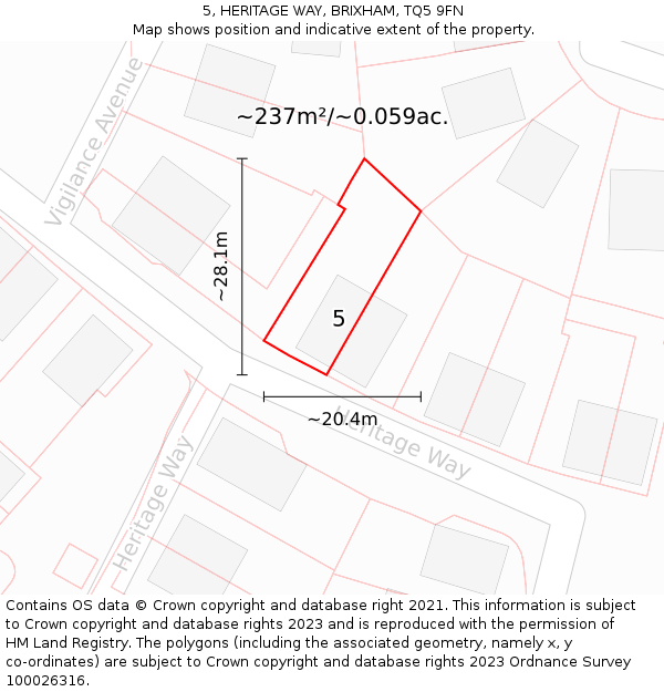 5, HERITAGE WAY, BRIXHAM, TQ5 9FN: Plot and title map