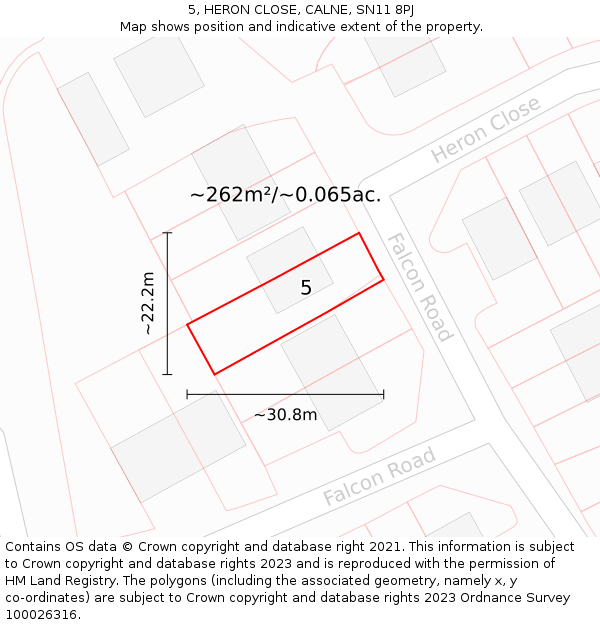 5, HERON CLOSE, CALNE, SN11 8PJ: Plot and title map