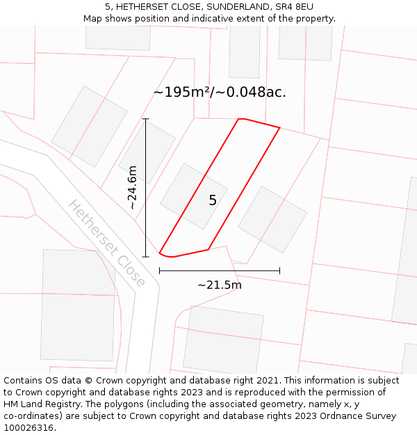 5, HETHERSET CLOSE, SUNDERLAND, SR4 8EU: Plot and title map
