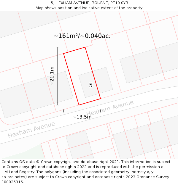 5, HEXHAM AVENUE, BOURNE, PE10 0YB: Plot and title map
