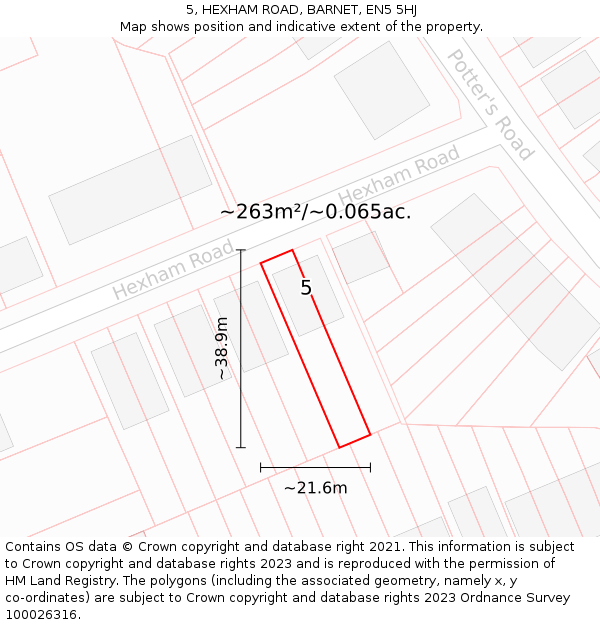 5, HEXHAM ROAD, BARNET, EN5 5HJ: Plot and title map