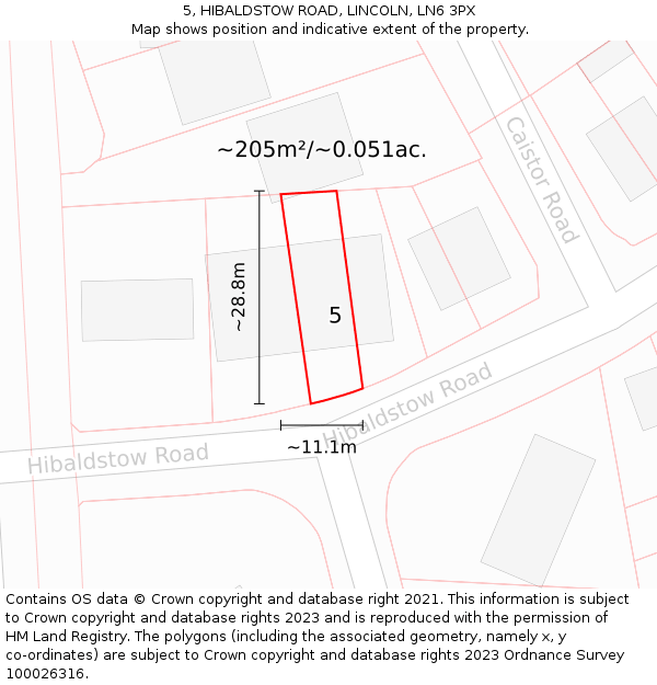 5, HIBALDSTOW ROAD, LINCOLN, LN6 3PX: Plot and title map