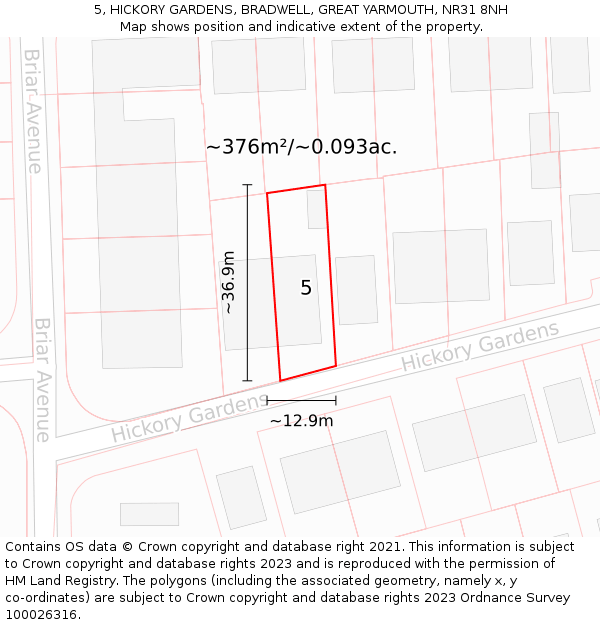 5, HICKORY GARDENS, BRADWELL, GREAT YARMOUTH, NR31 8NH: Plot and title map