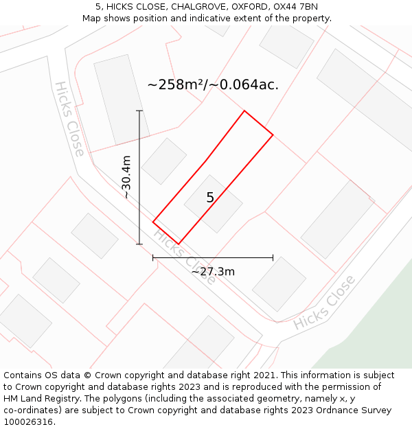5, HICKS CLOSE, CHALGROVE, OXFORD, OX44 7BN: Plot and title map