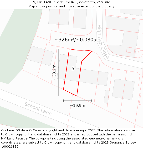 5, HIGH ASH CLOSE, EXHALL, COVENTRY, CV7 9PQ: Plot and title map