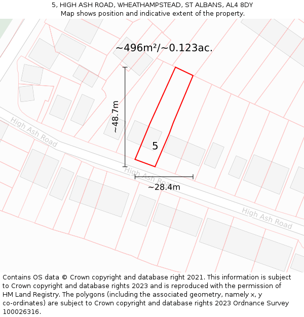 5, HIGH ASH ROAD, WHEATHAMPSTEAD, ST ALBANS, AL4 8DY: Plot and title map