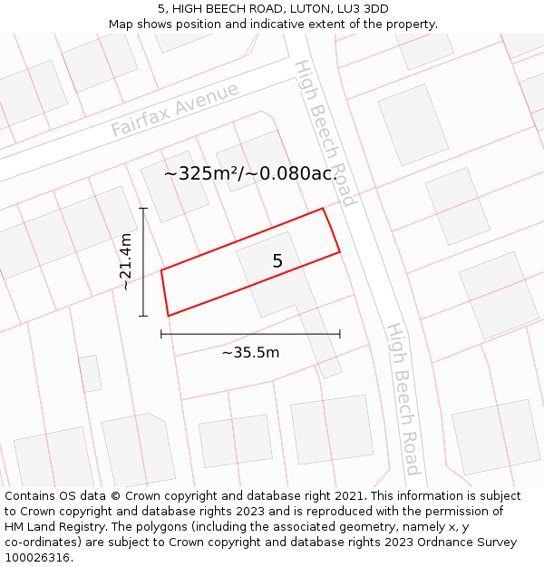 5, HIGH BEECH ROAD, LUTON, LU3 3DD: Plot and title map