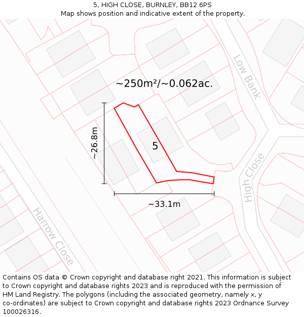 5, HIGH CLOSE, BURNLEY, BB12 6PS: Plot and title map