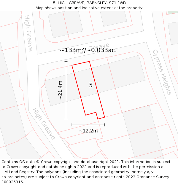 5, HIGH GREAVE, BARNSLEY, S71 1WB: Plot and title map