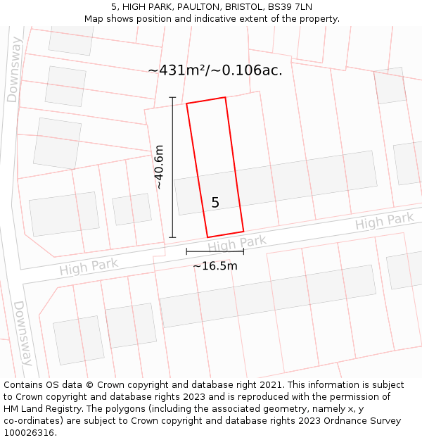 5, HIGH PARK, PAULTON, BRISTOL, BS39 7LN: Plot and title map