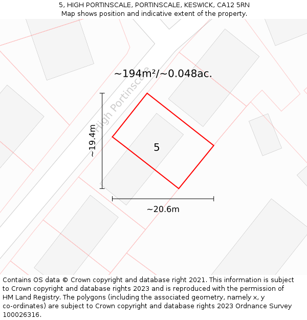 5, HIGH PORTINSCALE, PORTINSCALE, KESWICK, CA12 5RN: Plot and title map