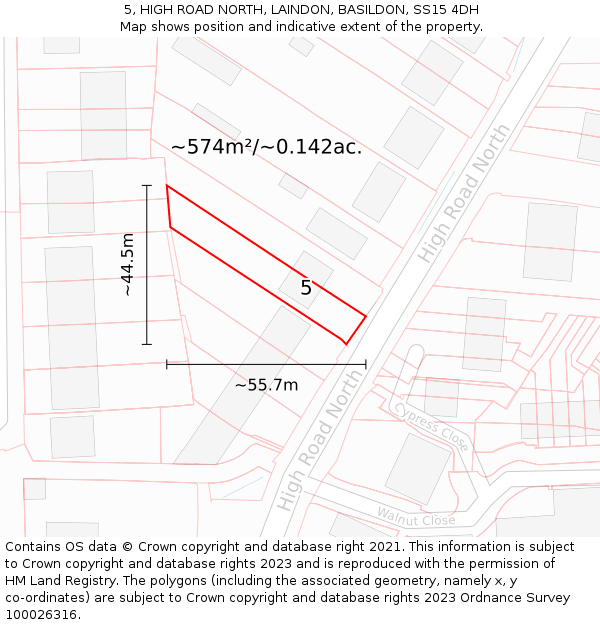 5, HIGH ROAD NORTH, LAINDON, BASILDON, SS15 4DH: Plot and title map