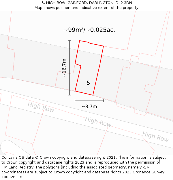 5, HIGH ROW, GAINFORD, DARLINGTON, DL2 3DN: Plot and title map