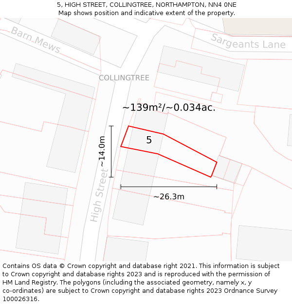 5, HIGH STREET, COLLINGTREE, NORTHAMPTON, NN4 0NE: Plot and title map