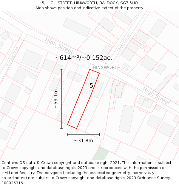 5, HIGH STREET, HINXWORTH, BALDOCK, SG7 5HQ: Plot and title map