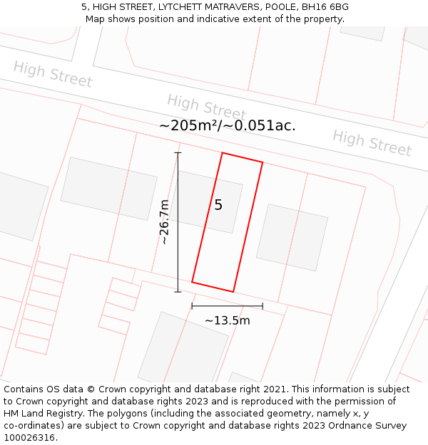 5, HIGH STREET, LYTCHETT MATRAVERS, POOLE, BH16 6BG: Plot and title map