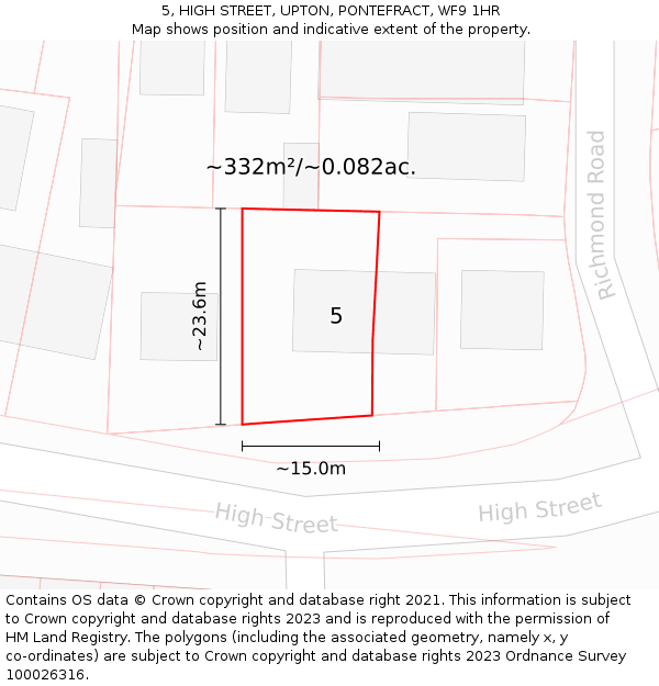 5, HIGH STREET, UPTON, PONTEFRACT, WF9 1HR: Plot and title map