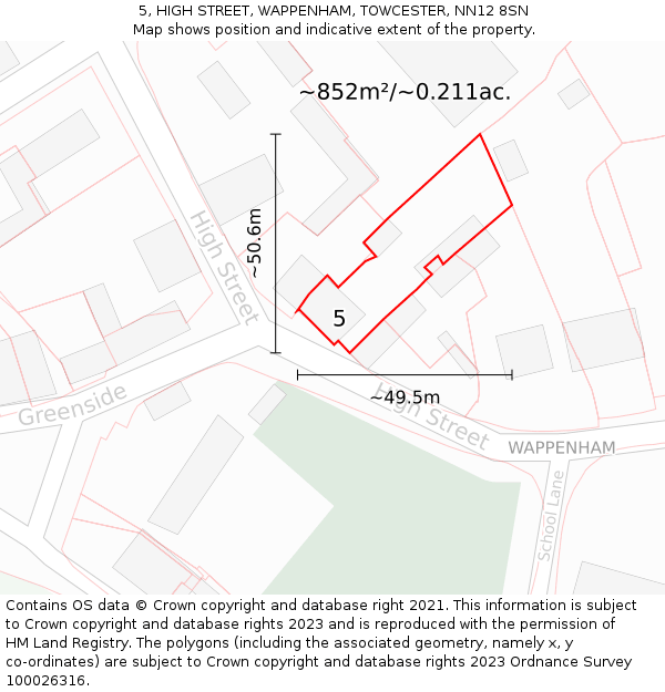 5, HIGH STREET, WAPPENHAM, TOWCESTER, NN12 8SN: Plot and title map