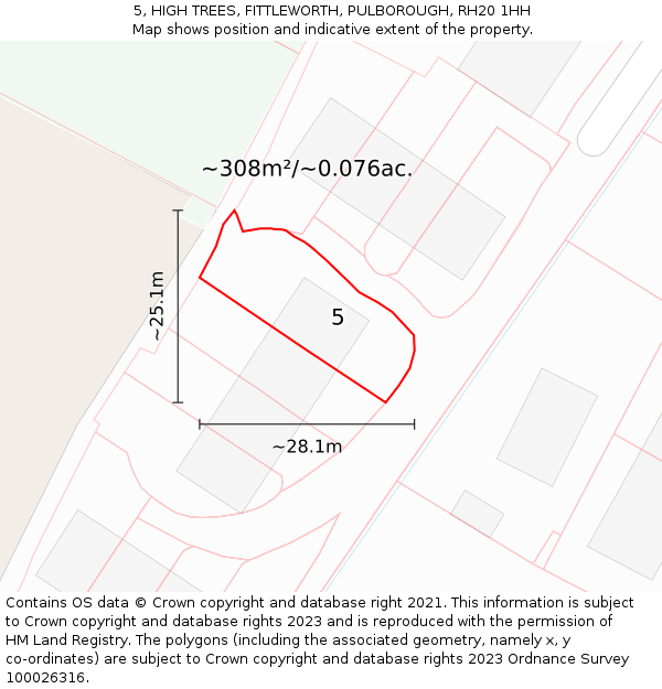 5, HIGH TREES, FITTLEWORTH, PULBOROUGH, RH20 1HH: Plot and title map