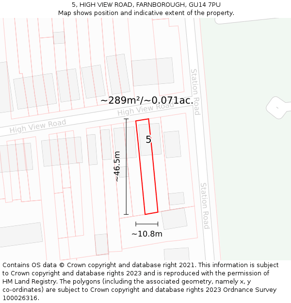 5, HIGH VIEW ROAD, FARNBOROUGH, GU14 7PU: Plot and title map