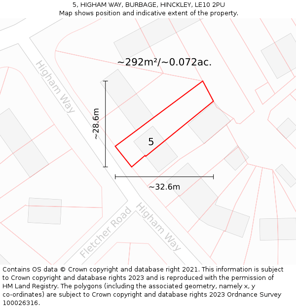 5, HIGHAM WAY, BURBAGE, HINCKLEY, LE10 2PU: Plot and title map