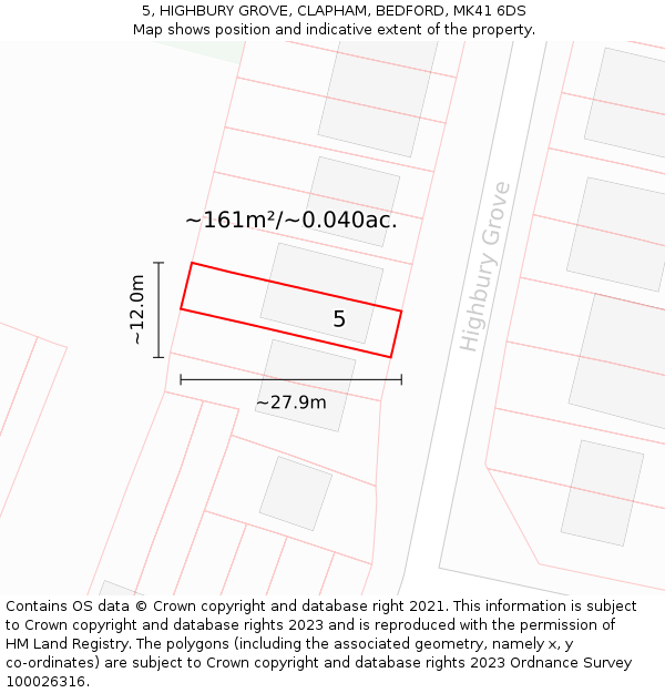 5, HIGHBURY GROVE, CLAPHAM, BEDFORD, MK41 6DS: Plot and title map