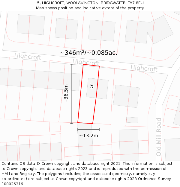 5, HIGHCROFT, WOOLAVINGTON, BRIDGWATER, TA7 8EU: Plot and title map