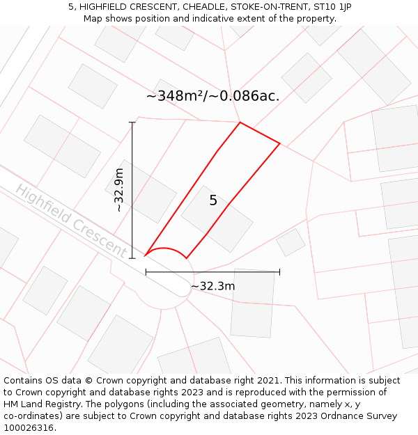 5, HIGHFIELD CRESCENT, CHEADLE, STOKE-ON-TRENT, ST10 1JP: Plot and title map