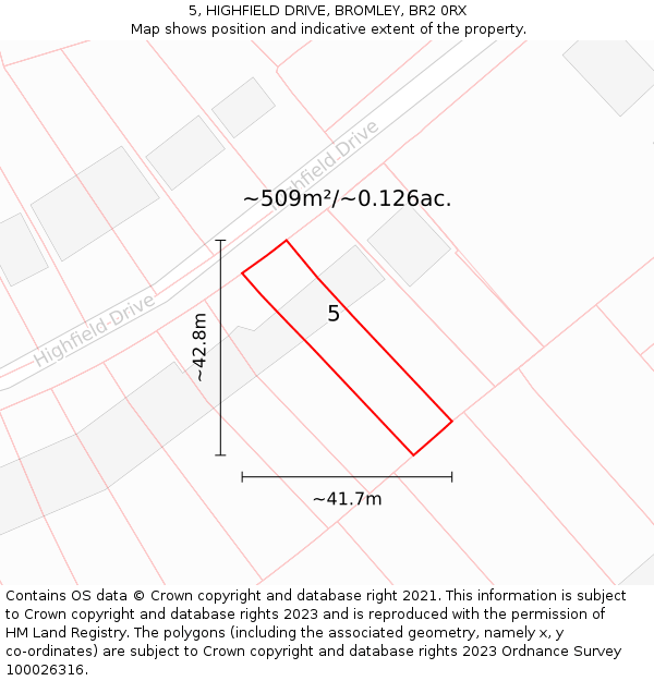 5, HIGHFIELD DRIVE, BROMLEY, BR2 0RX: Plot and title map