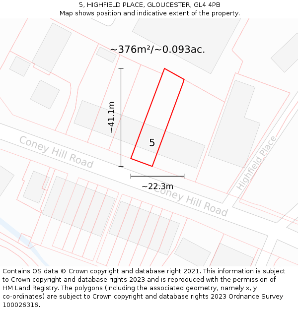 5, HIGHFIELD PLACE, GLOUCESTER, GL4 4PB: Plot and title map