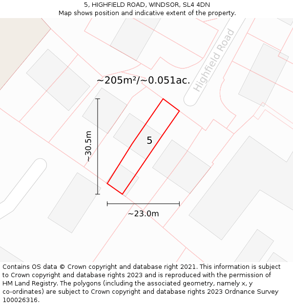5, HIGHFIELD ROAD, WINDSOR, SL4 4DN: Plot and title map
