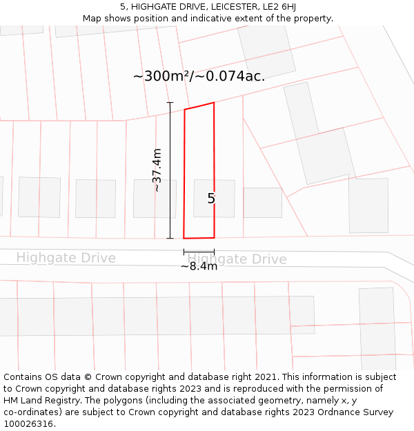 5, HIGHGATE DRIVE, LEICESTER, LE2 6HJ: Plot and title map