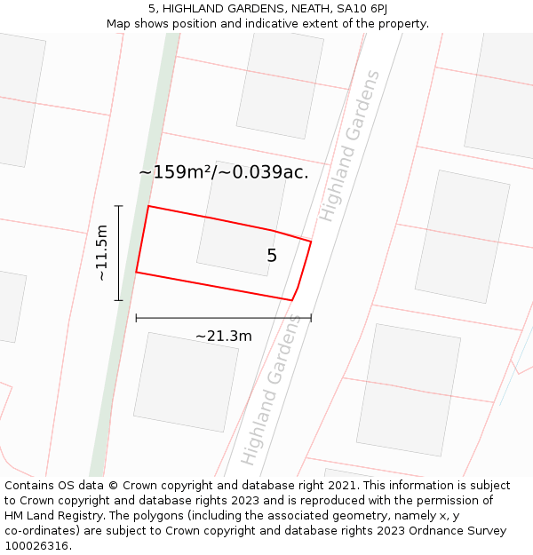 5, HIGHLAND GARDENS, NEATH, SA10 6PJ: Plot and title map