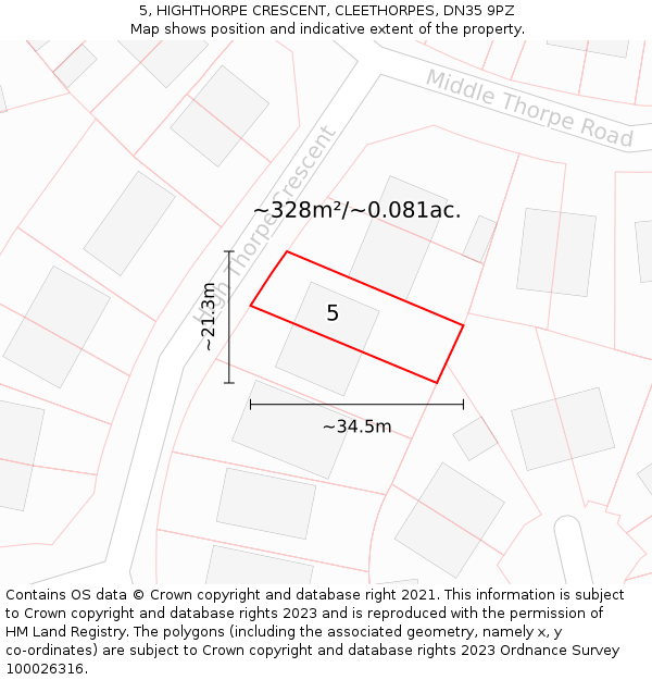 5, HIGHTHORPE CRESCENT, CLEETHORPES, DN35 9PZ: Plot and title map
