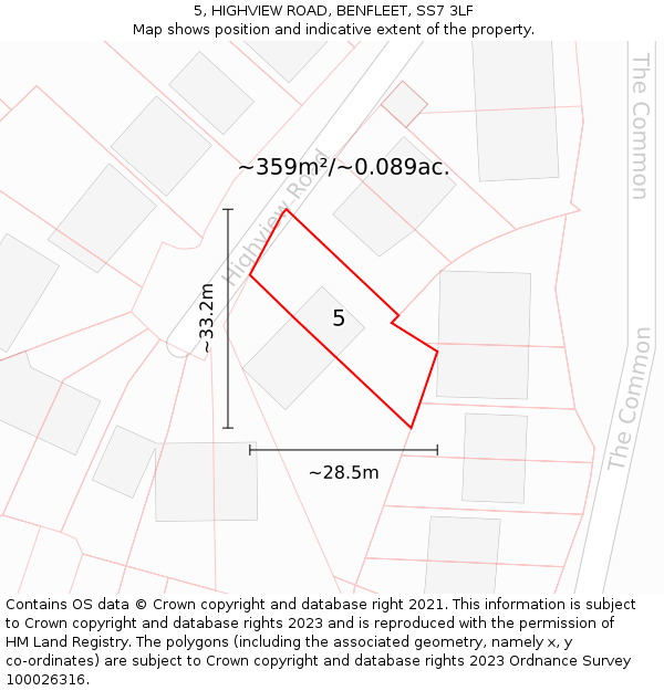 5, HIGHVIEW ROAD, BENFLEET, SS7 3LF: Plot and title map