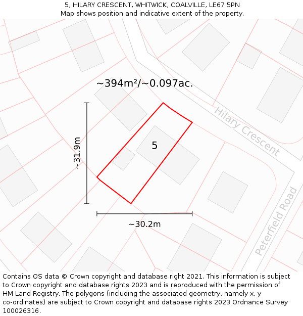 5, HILARY CRESCENT, WHITWICK, COALVILLE, LE67 5PN: Plot and title map