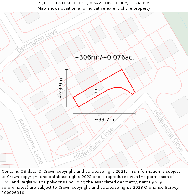 5, HILDERSTONE CLOSE, ALVASTON, DERBY, DE24 0SA: Plot and title map