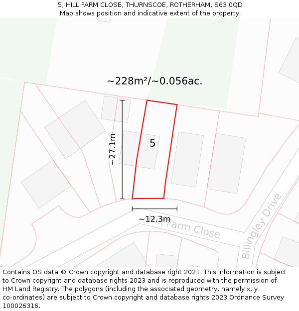 5, HILL FARM CLOSE, THURNSCOE, ROTHERHAM, S63 0QD: Plot and title map