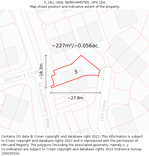 5, HILL VIEW, BERKHAMSTED, HP4 1SA: Plot and title map
