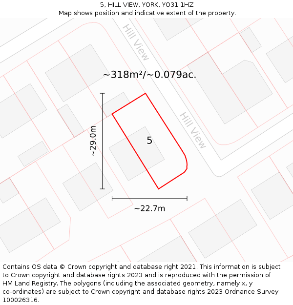 5, HILL VIEW, YORK, YO31 1HZ: Plot and title map