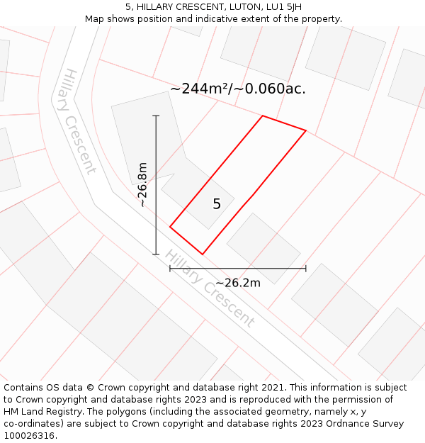 5, HILLARY CRESCENT, LUTON, LU1 5JH: Plot and title map