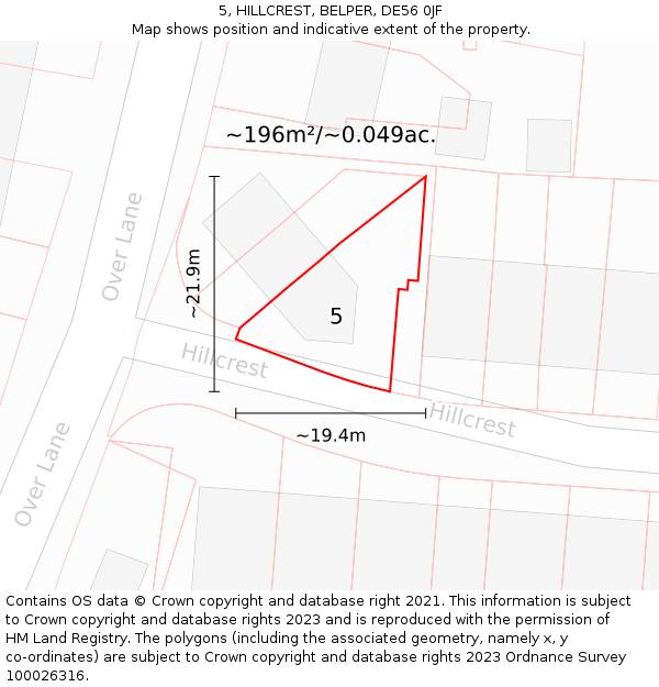 5, HILLCREST, BELPER, DE56 0JF: Plot and title map