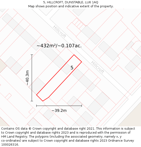 5, HILLCROFT, DUNSTABLE, LU6 1AQ: Plot and title map