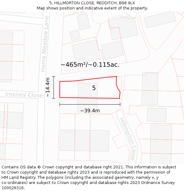 5, HILLMORTON CLOSE, REDDITCH, B98 9LX: Plot and title map