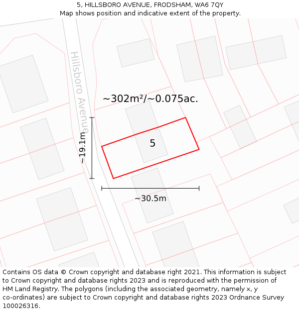 5, HILLSBORO AVENUE, FRODSHAM, WA6 7QY: Plot and title map