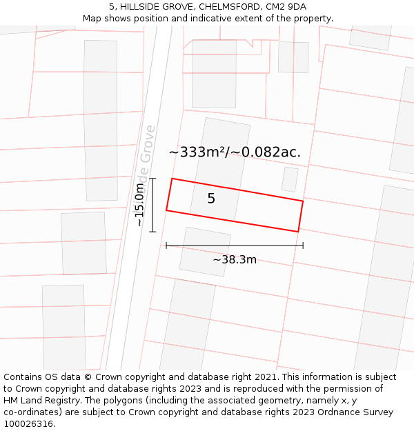 5, HILLSIDE GROVE, CHELMSFORD, CM2 9DA: Plot and title map