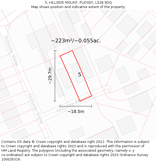 5, HILLSIDE MOUNT, PUDSEY, LS28 9DQ: Plot and title map